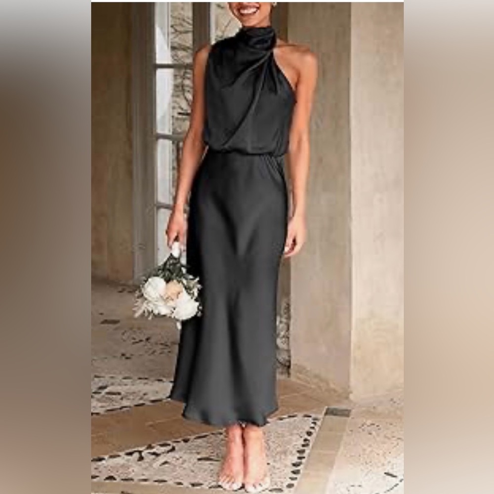 Elegant Black Halter Neck Dress